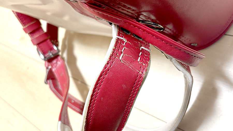 6年使用後のモギカバンランドセル肩ベルトの状態